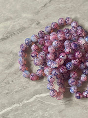 Tie Dye Glass Round Bead Strands, Blue Purple Glass Beads Strands, Circle Round Blue Gray 8mm, sale clearance beads 100pcs/strand