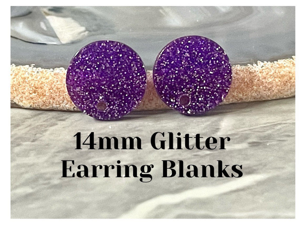 14mm Purple GLITTER post earring blanks drop earring, stud jewelry dangle DIY earrings making round resin, confetti circle rainbow blanks