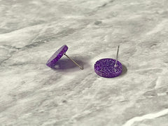 14mm Purple GLITTER post earring blanks drop earring, stud jewelry dangle DIY earrings making round resin, confetti circle rainbow blanks