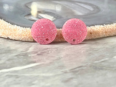 14mm Pink GLITTER post earring blanks drop earring, stud jewelry dangle DIY earrings making round resin, confetti circle rainbow blanks
