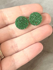 14mm Green GLITTER post earring blanks drop earring, stud jewelry dangle DIY earrings making round resin, confetti circle rainbow blanks
