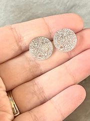 14mm Silver GLITTER post earring blanks drop stud jewelry dangle DIY earrings making round resin, confetti circle rainbow blanks gray blank