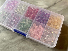 Jewel Tone Bead Kit, 10 color glass bead set, jelly beads, bead organizer, bead box, bangle beads, jewelry making, rainbow beads purple blue