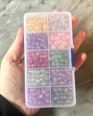 Jewel Tone Bead Kit, 10 color glass bead set, jelly beads, bead organizer, bead box, bangle beads, jewelry making, rainbow beads purple blue