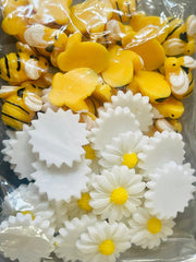 Colorful Daisy Cabochon Grab Bag, bubble bee charms for jewery making, flower earrings, floral jewelry, stud jewelry, white yellow beads