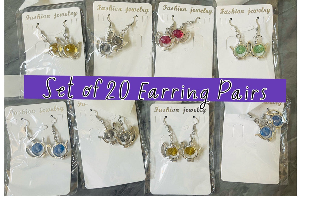 WHOLESALE Huge LOT 20 pairs teacup crystal earring pairs, DIY or sell as is, colorful silver cup women’s gift