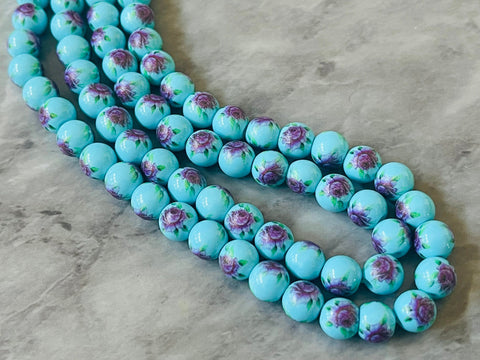 WHOLESALE flower hand painted porcelain beads, pink & blue ceramic Beads, stone 8mm beads jewelry bracelet bangle necklace