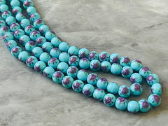 WHOLESALE flower hand painted porcelain beads, pink & blue ceramic Beads, stone 8mm beads jewelry bracelet bangle necklace