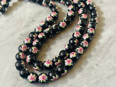 WHOLESALE flower hand painted porcelain beads, pink & black ceramic Beads, stone 8mm beads jewelry bracelet bangle necklace