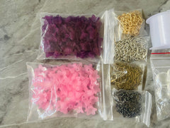WHOLESALE Huge Lot Jewelry Making Supplies, lot of jewelry finding for jewelry making, pink purple floral beads