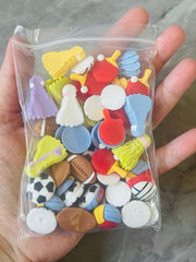 WHOLESALE Sports Cabochons, Fall Cabochons, Summer Cabochons, back to school rubber no hole charm basketball football soccer
