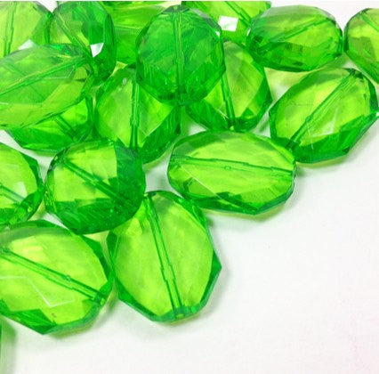 Lime Green Large Translucent Beads - Faceted Nugget Bead - FLAT RATE SHIPPING - Swoon & Shimmer - 1