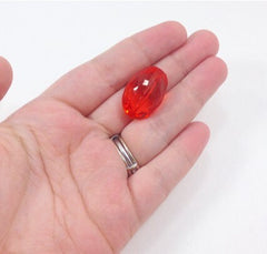 Red Large Translucent Beads, 25mm Faceted egg, nugget Bead, translucent clear bead, red jewelry, red bangle beads, red bracelet