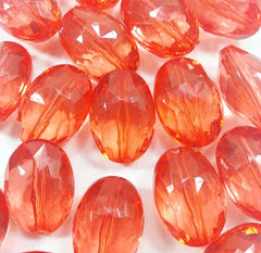 Red Large Translucent Beads - 25mm Faceted egg / nugget Bead - FLAT RATE SHIPPING - Swoon & Shimmer - 2