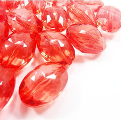 Red Large Translucent Beads - 25mm Faceted egg / nugget Bead - FLAT RATE SHIPPING - Swoon & Shimmer - 1
