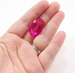 Magenta Pink Large Translucent Beads - 25mm Faceted egg / nugget Bead - FLAT RATE SHIPPING - Swoon & Shimmer - 2
