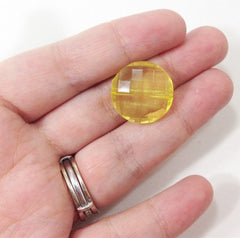 Yellow Large Translucent Beads - 21mm Faceted circle round Bead - FLAT RATE SHIPPING - Jewelry Making - Wire Bangles - Swoon & Shimmer - 3