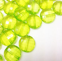 Key Lime Large Translucent Beads - 21mm Faceted circle round Bead - FLAT RATE SHIPPING - Jewelry Making - Wire Bangles - Swoon & Shimmer - 1