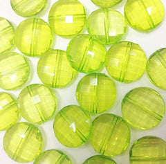 Key Lime Large Translucent Beads - 21mm Faceted circle round Bead - FLAT RATE SHIPPING - Jewelry Making - Wire Bangles - Swoon & Shimmer - 3