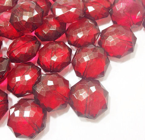 Marsala Translucent Beads - 21mm Faceted round octagon Bead - FLAT RATE SHIPPING - Jewelry Making - Wire Bangles {Sangria Maroon Garnet} - Swoon & Shimmer - 1