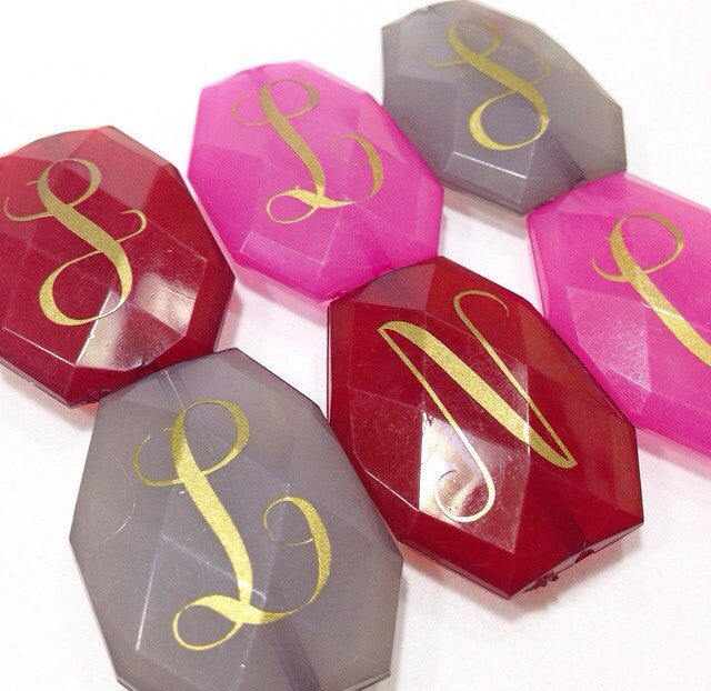Gold Monogram Beads in 16 Color Choices! Faceted, Gorgeous Beads - Pick your letter and color! - Swoon & Shimmer - 1