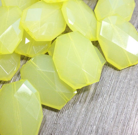 35x24mm Lemon Yellow Faceted acrylic beads - chunky nugget style craft supplies