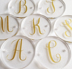 Circular Monogram Disc Beads - choose letter in gold or black - clear discs for bangle making with 2 holes cut out - 1.25 inches across - Swoon & Shimmer - 2
