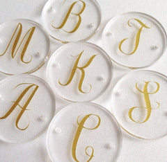 Circular Monogram Disc Beads - choose letter in gold or black - clear discs for bangle making with 2 holes cut out - 1.25 inches across - Swoon & Shimmer - 3