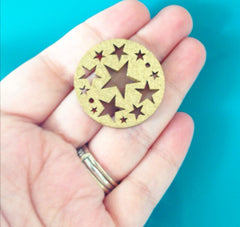Bangle Bracelet Wood Charm - Gold Star Cutout - 1.25 inch disc - Swoon & Shimmer - 2