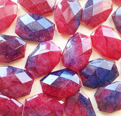 Red & Blue Watercolor Large Beads - Purple Swirl - Faceted Nugget Bead - FLAT RATE SHIPPING 34mmx24mm