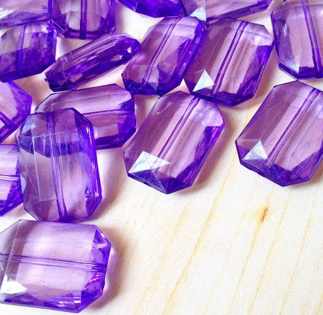 Purple Large Translucent Beads - Faceted Nugget Bead - FLAT RATE SHIPPING 30mmx22mm - Swoon & Shimmer - 1