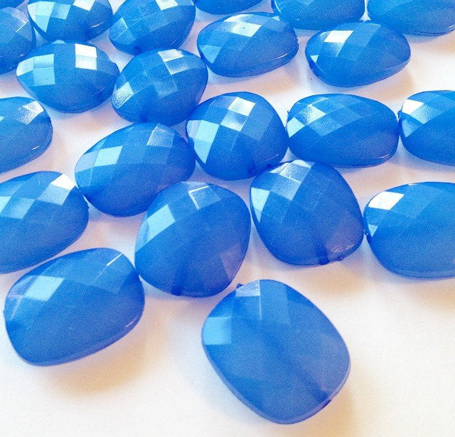 French Blue Large Translucent Beads - Faceted clear Nugget cushion cut Bead - FLAT RATE SHIPPING 30mm x 25mm x 9mm - Swoon & Shimmer - 1