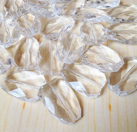 Clear Faceted 40mm acrylic beads - chunky craft supplies for wire bangle or jewelry making