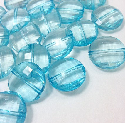 Pool Blue - Large Translucent Beads - 21mm Faceted circle round Bead - FLAT RATE SHIPPING - Jewelry Making - Wire Bangles - Swoon & Shimmer - 1
