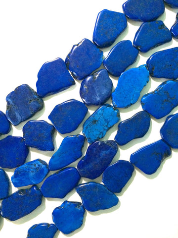 Flat Magnesite Chunky Beads in Dark Blue  - Nugget Dyed Beads for wire bangle Tassel bracelet jewelry makers