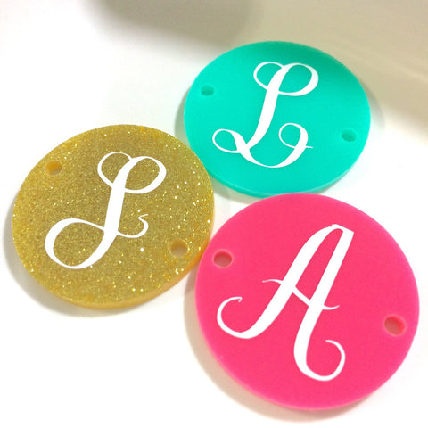 Circular Monogram Multi Color Disc Beads - choose White letter choice- discs for bangle making with 2 holes cut out - 1.25 inches across - Swoon & Shimmer - 1