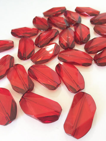 Large RED Gem Stone Beads - Acrylic Beads that look like stained glass for Jewelry Making-Necklaces, Bracelets, or Earrings! 45x25mm Stone