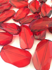 Large RED Gem Stone Beads - Acrylic Beads that look like stained glass for Jewelry Making-Necklaces, Bracelets, or Earrings! 45x25mm Stone