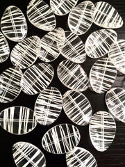 Clear Oval Beads handpainted with white stripes - 36mm bangle, statement necklace, or earring beads - Swoon & Shimmer - 3