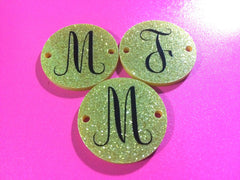 Circular Monogram Gold Glitter Disc Beads - choose letter choice- discs for bangle making with 2 holes cut out - 1.25 inches across - Swoon & Shimmer - 4