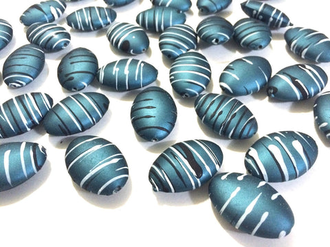 Teal Painted Beads 30mm Bead - Oval Nugget Bead with black & white accents - Bangle or Jewelry Making - FLAT RATE SHIPPING - Swoon & Shimmer - 1