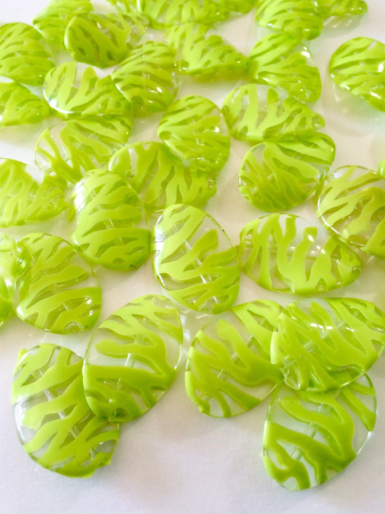 Large LIME GREEN animal print beads - beads for jewelry making - tiger cougar cat stripe - team jewelry - Swoon & Shimmer - 1