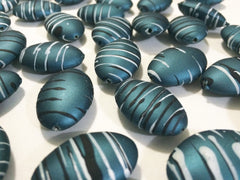 Teal Painted Beads 30mm Bead - Oval Nugget Bead with black & white accents - Bangle or Jewelry Making - FLAT RATE SHIPPING - Swoon & Shimmer - 3