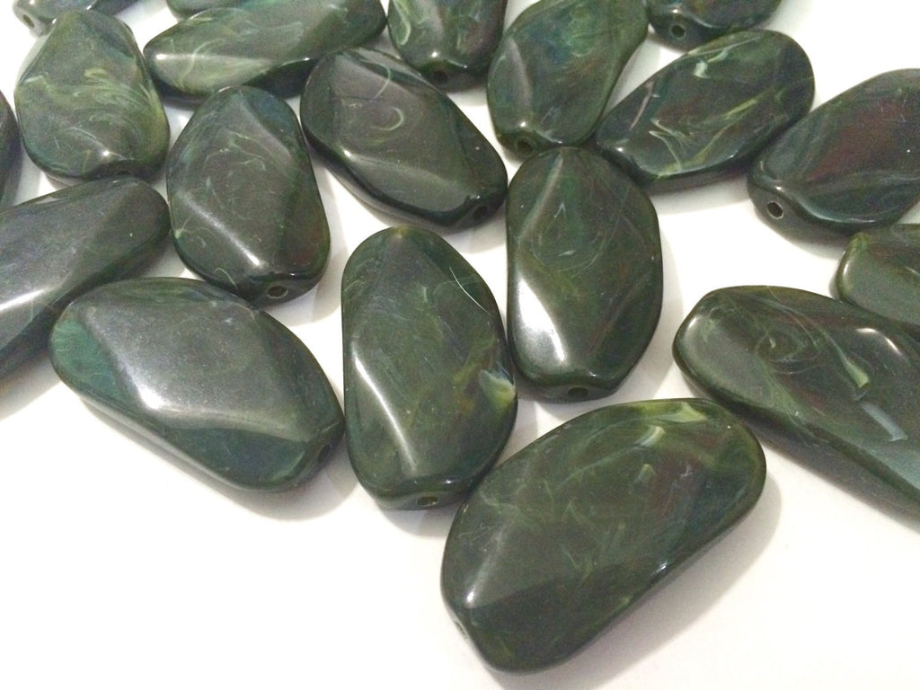 Large Olive Green Gem Stone Beads - Acrylic Beads that look like stained glass for Jewelry Making-Necklaces, Bracelets, or Earrings! 45x25mm - Swoon & Shimmer - 1