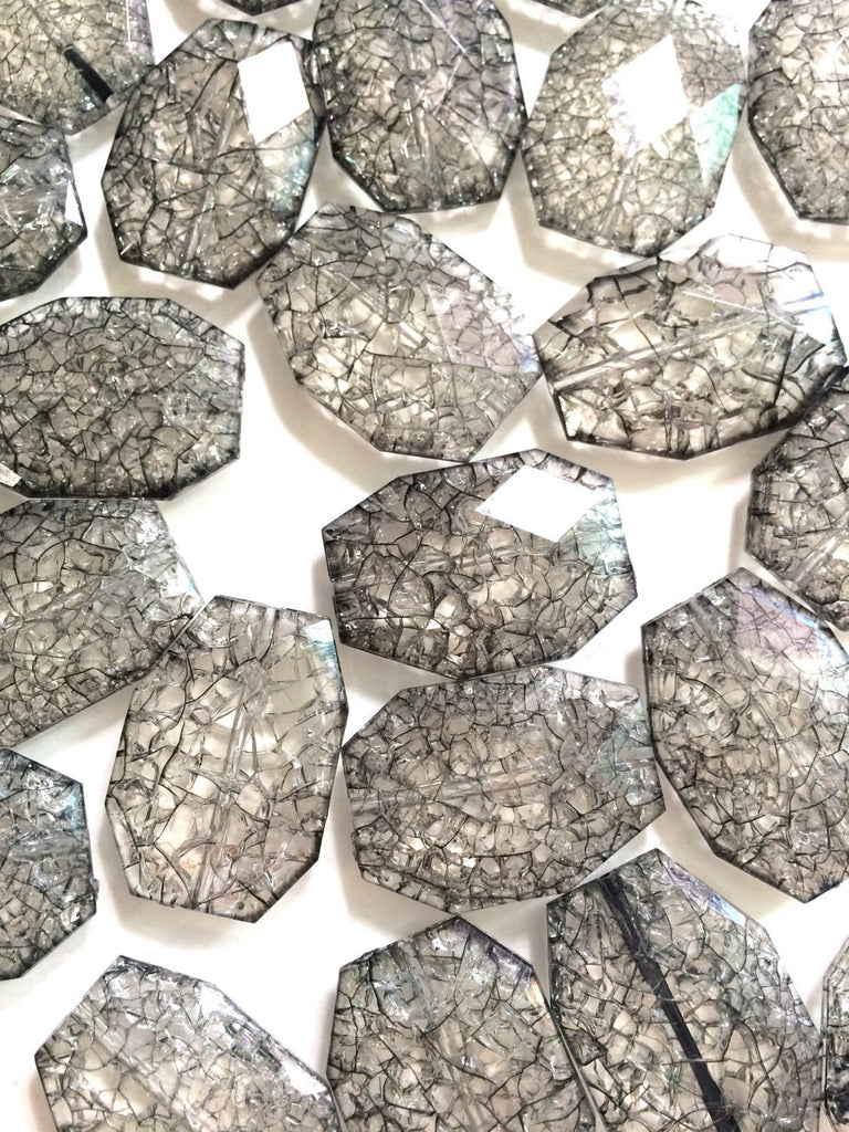 Smokey Gray Dinosaur Egg Clear Faceted 35mm acrylic beads - chunky craft supplies for wire bangle or jewelry making - Swoon & Shimmer - 1