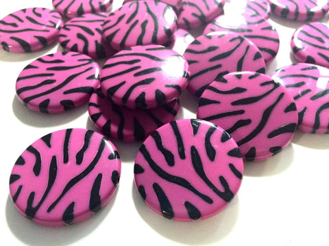 Pink & Black 30mm circular animal print beads - beads for jewelry making - tiger cougar cat stripe - team jewelry - Swoon & Shimmer - 1