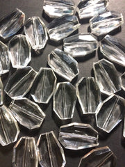 Large Translucent Beads - Faceted Irregular Shaped Clear Nugget Bead - FLAT RATE SHIPPING 32mm