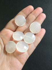 White Large Translucent Beads - 21mm Faceted circle round Bead - FLAT RATE SHIPPING - Jewelry Making - Wire Bangles - Swoon & Shimmer - 5