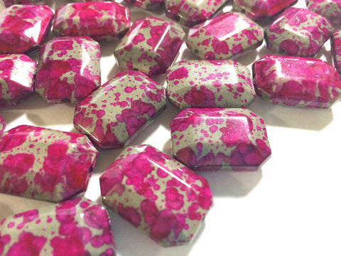 Freckled PINK Beads - Octogon 24x16mm Large faceted acrylic nugget beads for bangle or jewelry making
