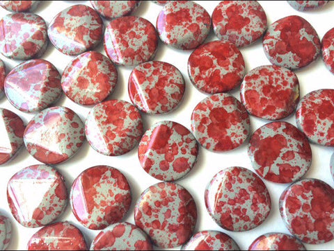 Freckled RED Beads - Circular 26x26mm Large faceted acrylic nugget beads for bangle or jewelry making